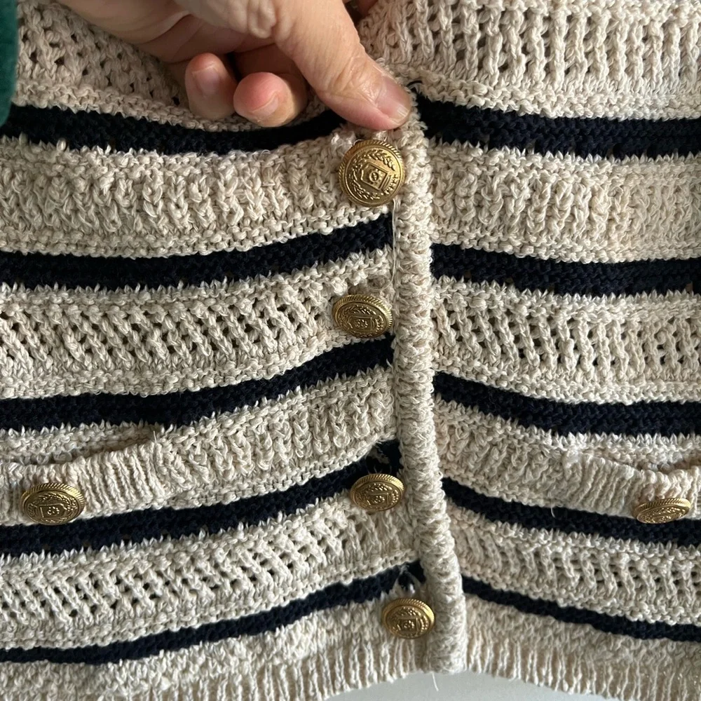 Zara Black and Cream Striped Cardigan Vest Small - Picture 4 of 4